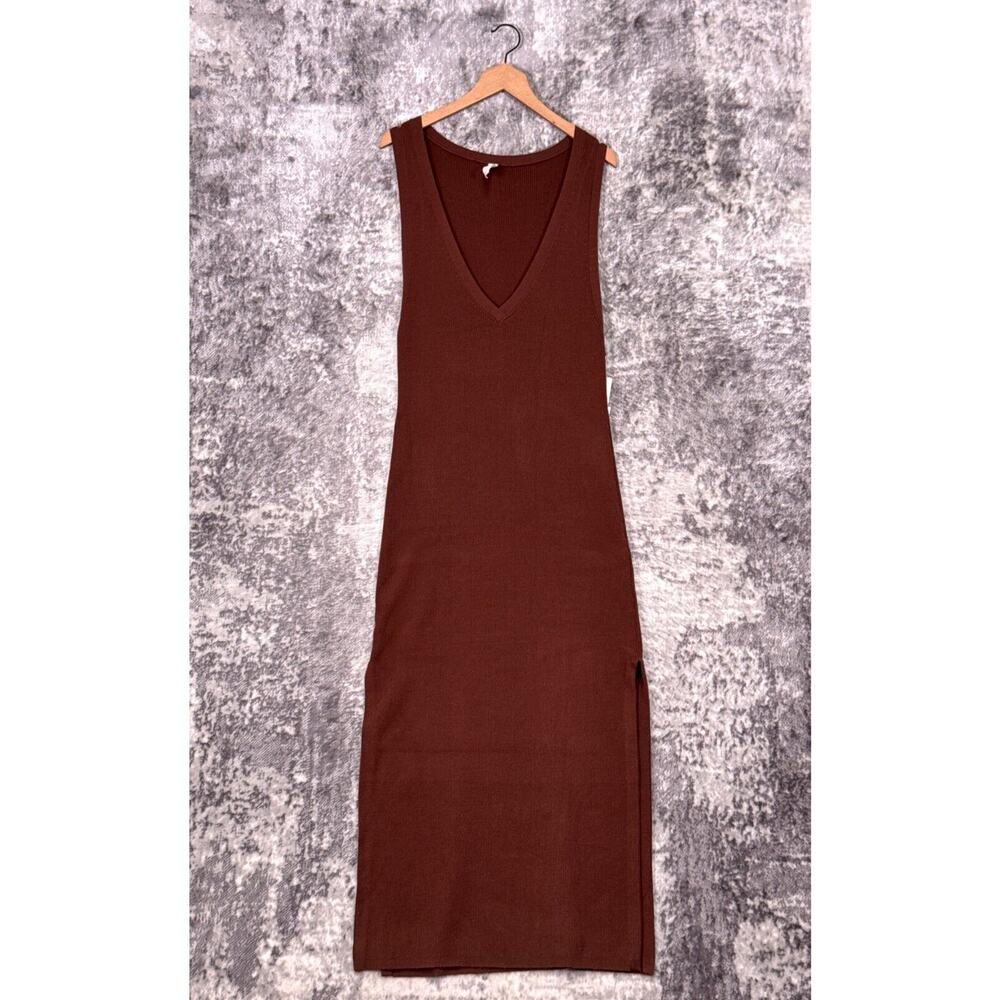 New Anthropologie Dress Medium Womens Daily Practice Brown Ribbed Side Slit Maxi